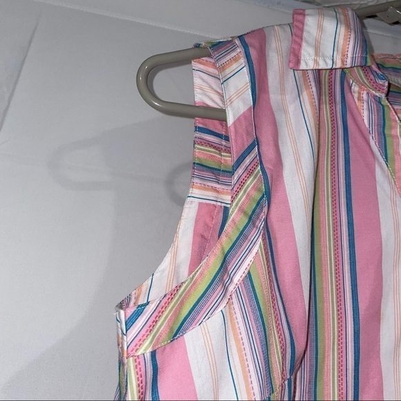 White Stag Shirt Sleeveless Striped Button Up Relaxed Fit Dress Shirt Plaid Vest - Picture 4 of 6